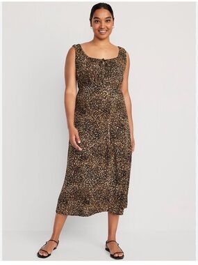 NWT Old Navy Waist-Defined Sleeveless Animal Print Crepe Midi Dress 3x Coquette
